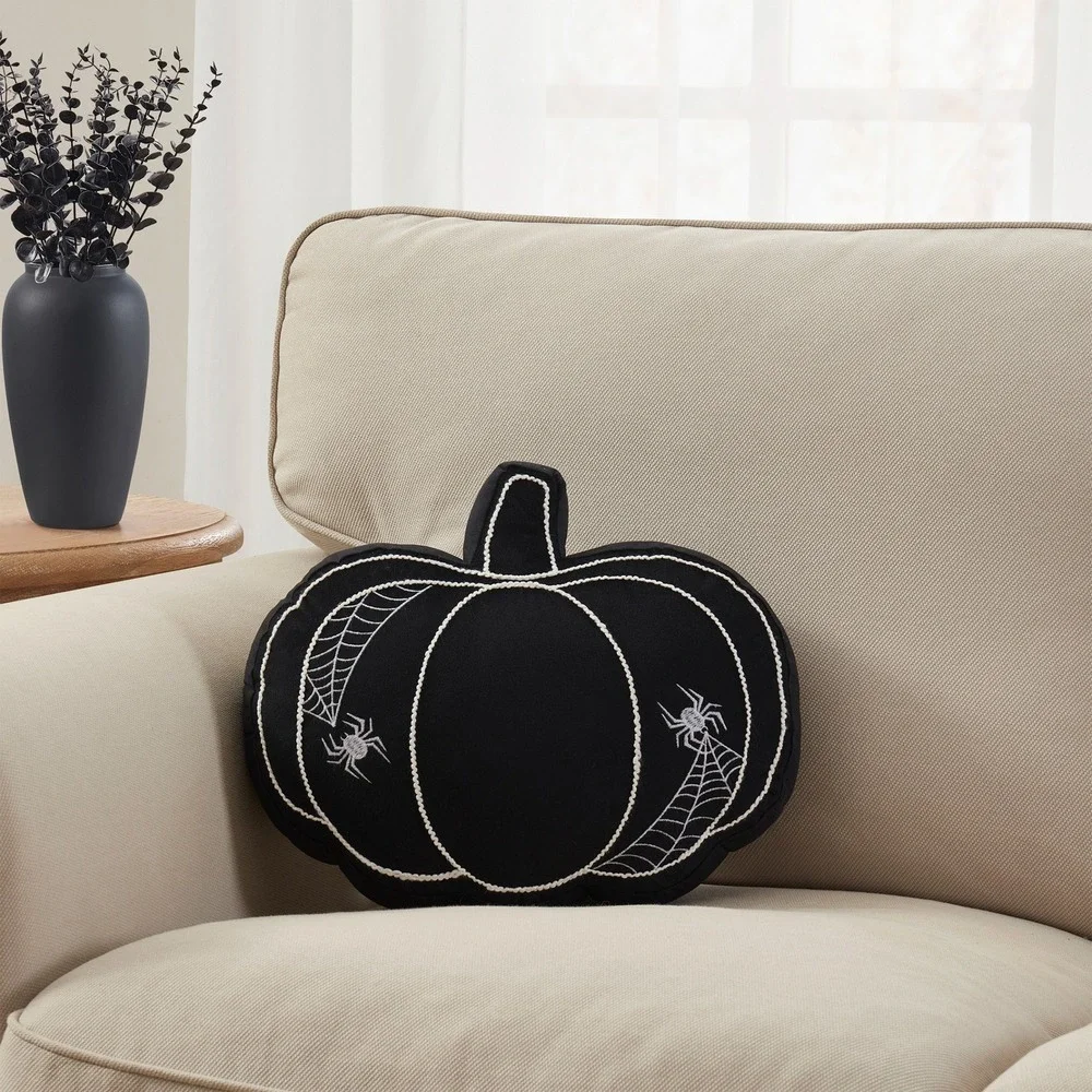 My Texas House 11x14 Black Pumpkin Shaped Halloween Decorative Pillow